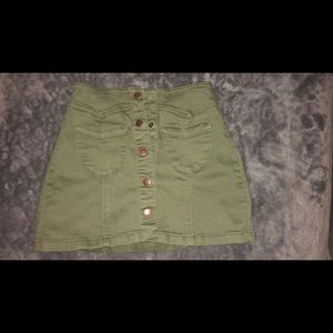 Army green button front mini skirt
